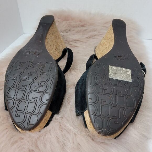 Ugg Jullita Strappy BlackSuede Cork Wedge Womens Sandals Shoes Size 11 - Picture 10 of 10